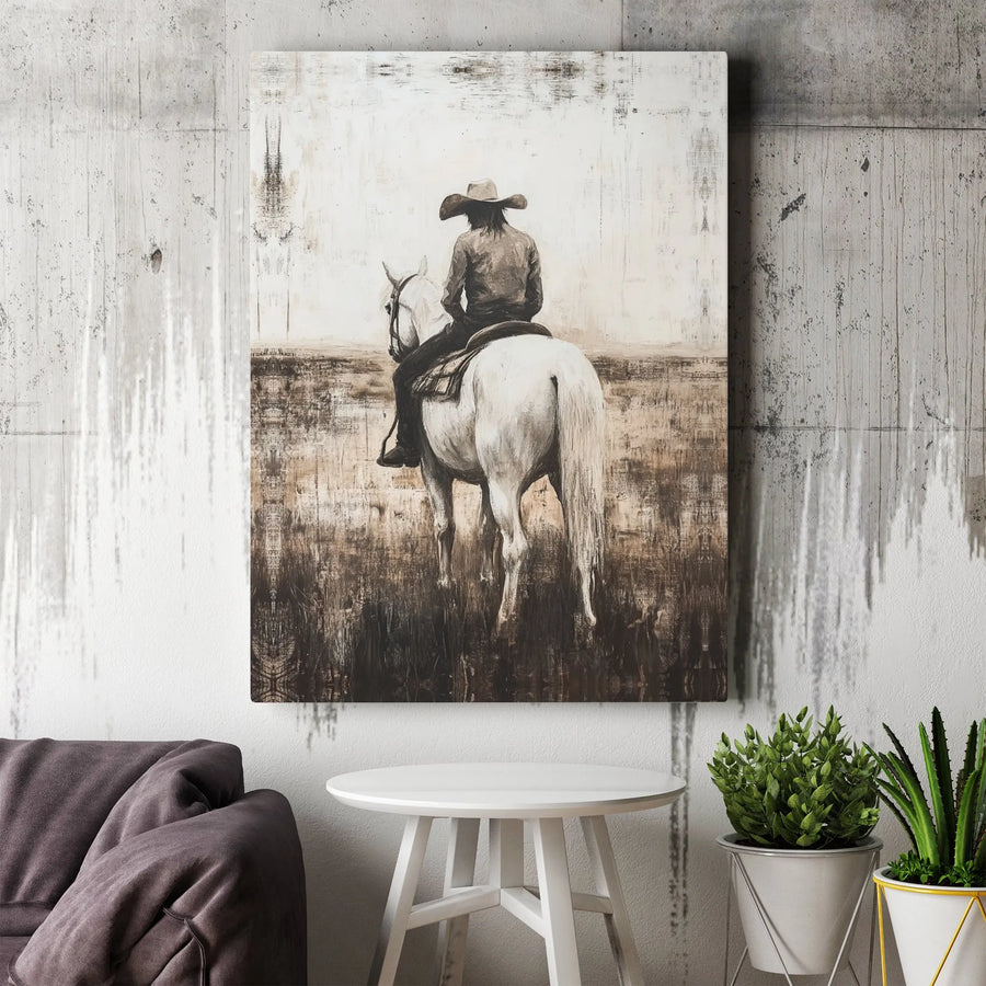 Rustic Western Cowboy Canvas | Desert Horseback Rider Art | Premium Gallery Wrapped Decor | Farmhouse Wall Art for Home Office