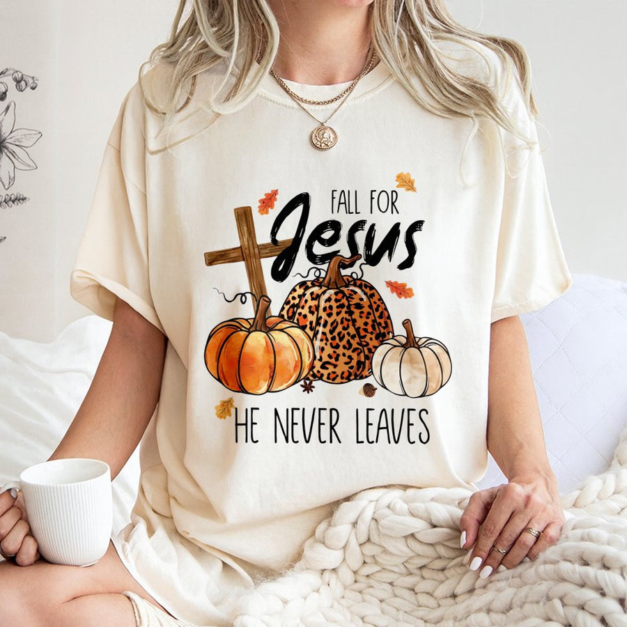Fall For Jesus T-Shirt | Christian Autumn Faith Design | Premium 100% Cotton Tee | Religious Thanksgiving Gift for Women & Men