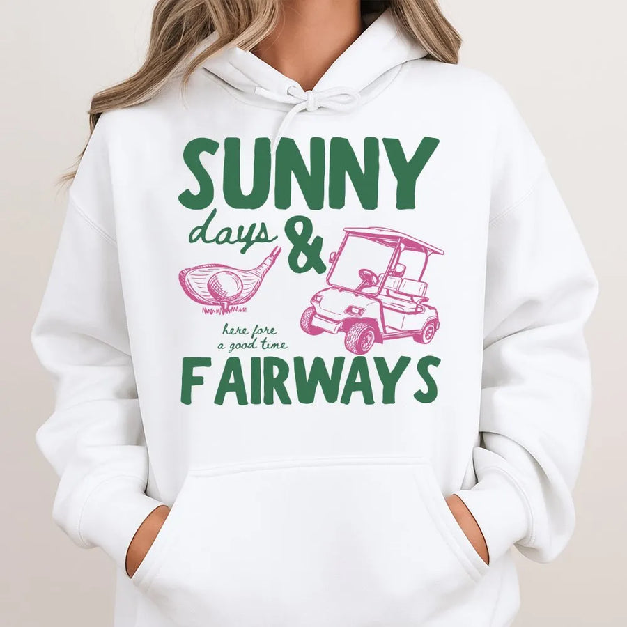 Golf Lover Hoodie | Sunny Days & Fairways Funny Pun Graphic | Premium Cotton Blend | Unisex Gift for Golfer