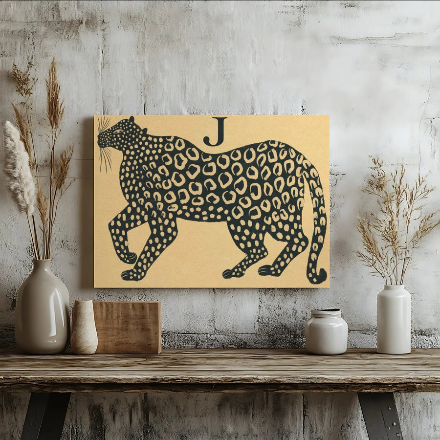 J is for Jaguar Canvas Wall Art | Mid-Century Modern Animal Print | Premium Gallery-Wrapped Decor | Alphabet Nursery & Office Gift