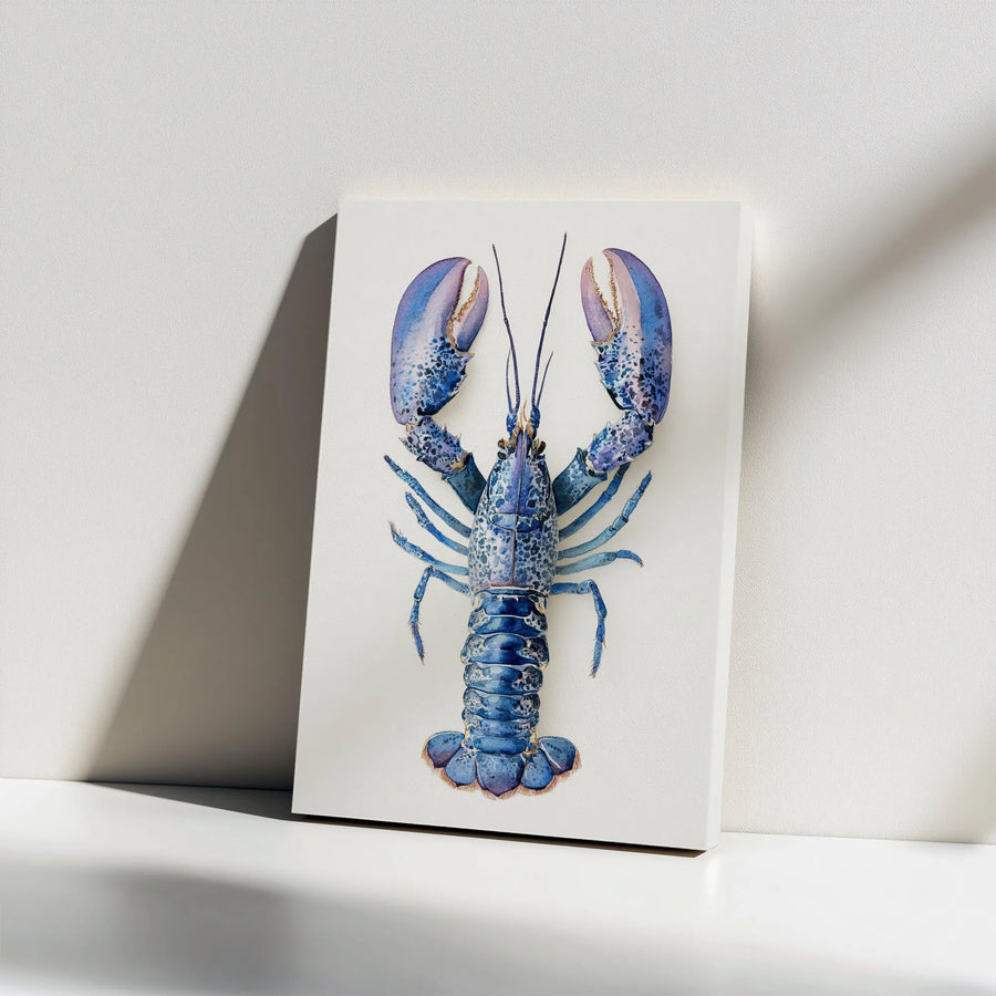 Blue Lobster Canvas Print | Vibrant Watercolor Marine Life Art | Premium Gallery Wrapped Canvas | Coastal Kitchen & Beach House Decor Gift