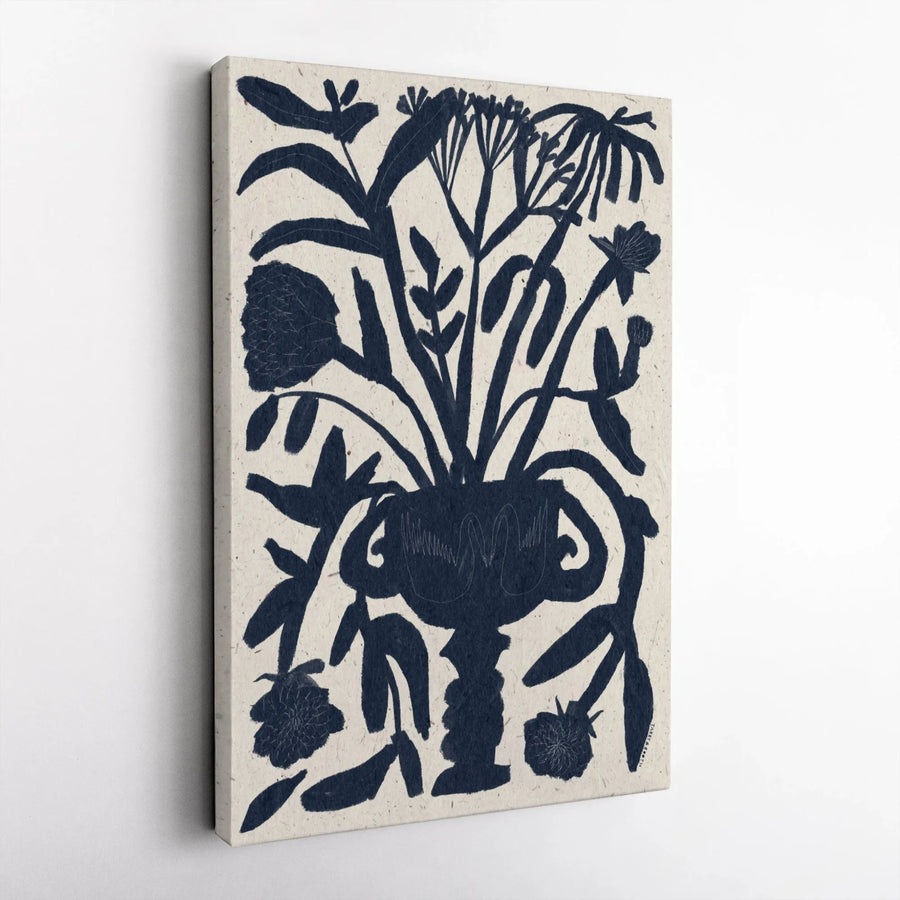 Abstract Floral Canvas Wall Art | Navy Blue Silhouette Bouquet Print | Gallery Wrap 1.25 Inch Thick | Modern Minimalist Home Decor Gift