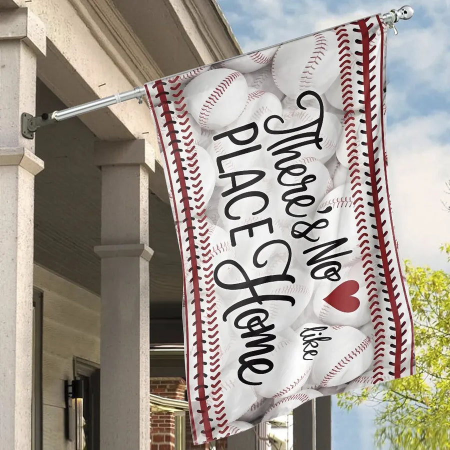 Baseball House Flag | There's No Place Like Home Design | Weather-Resistant Polyester Yard Banner | Gift for Baseball Fans and Players