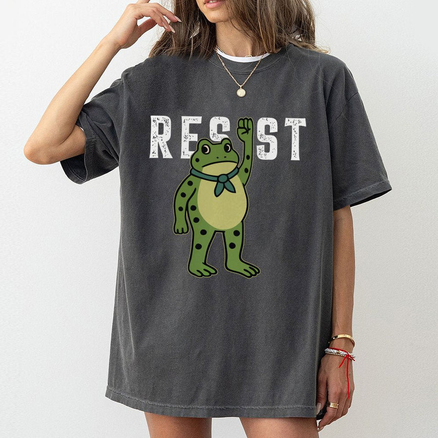 Resist Frog T-Shirt | Cute Animal Protest Graphic | 100% Cotton Premium Tee | Unique Activist Gift for Nature Lovers