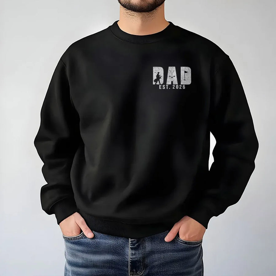 Dad Est 2026 Sweatshirt | New Dad To Be Golfer Silhouette Graphic | Premium Cotton Blend Pullover | Gift for Expectant Father