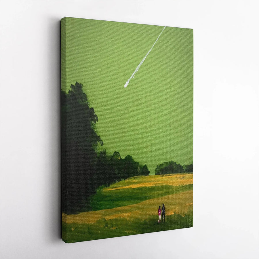 Apocalyptic Landscape Vertical Canvas | Surreal Meteor Painting Art Print | Premium 1.25" Thick Gallery Wrap | Modern Sci-Fi Home Decor Gift