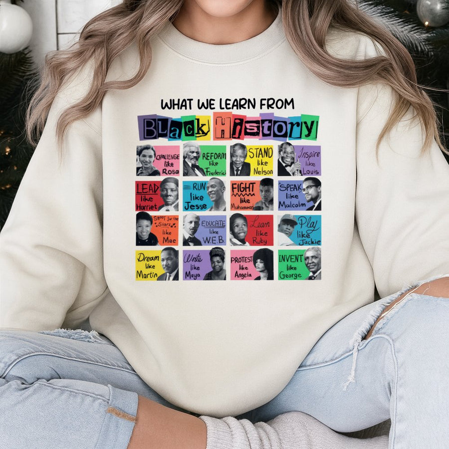 Black History Month Sweatshirt | Inspirational Leaders Collage Graphic | Premium Cotton Blend | Unisex Educational Gift for Students and Teachers