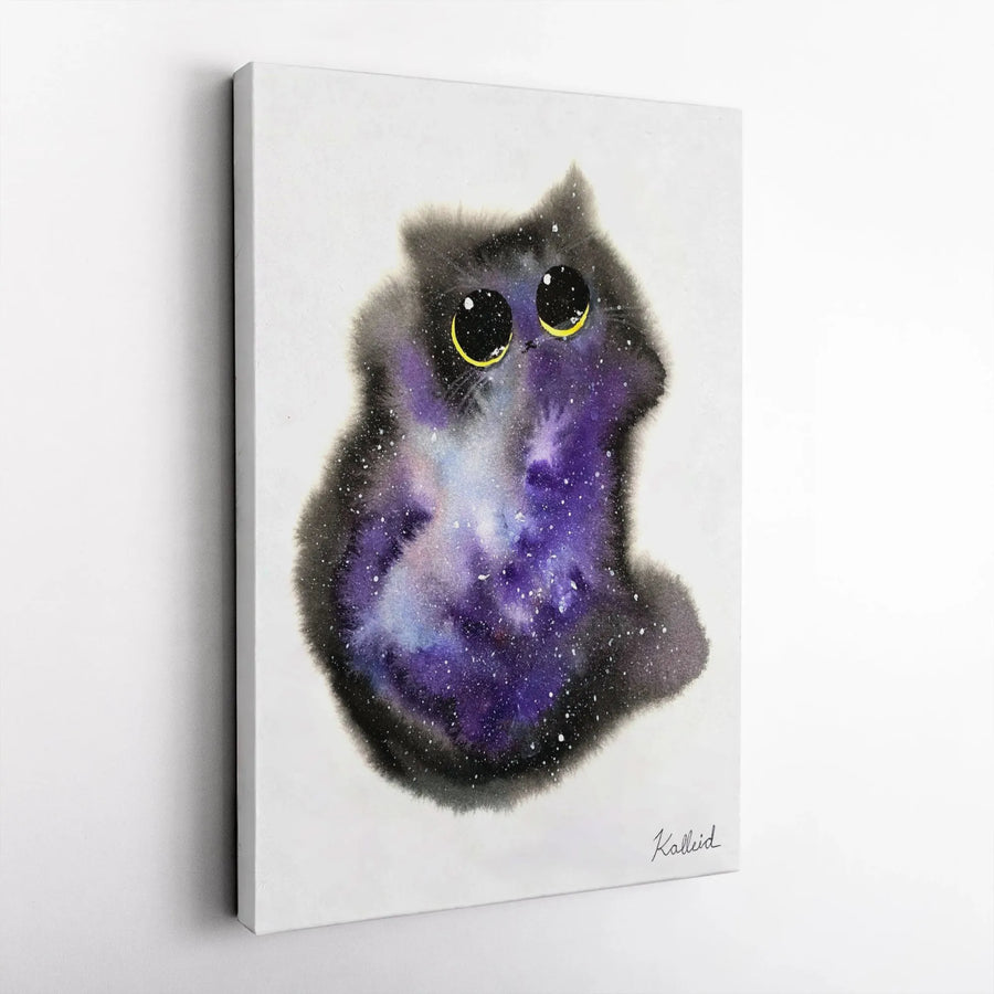 Galaxy Cat Canvas Print | Watercolor Space Kitten Wall Art | Premium Fade-Resistant Decor | Whimsical Animal Lover Gift