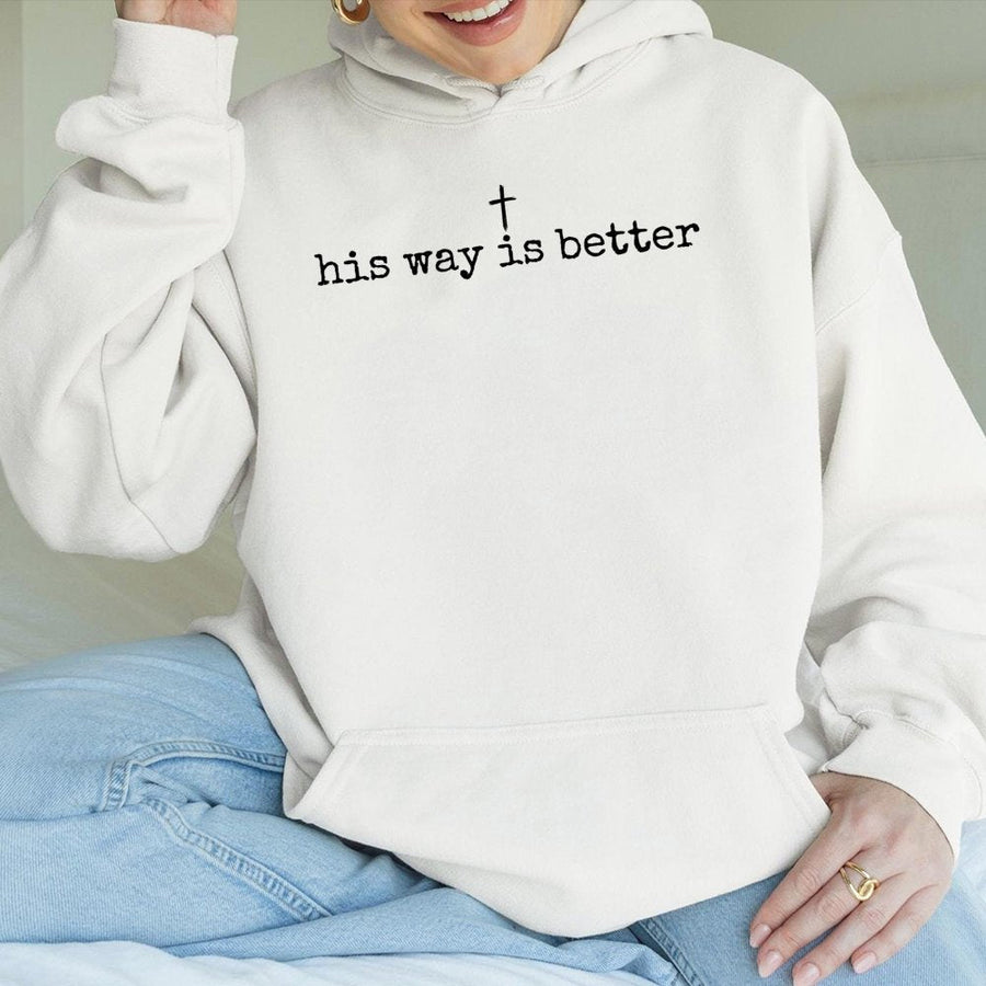 His Way Is Better Christian Hoodie | Minimalist Cross Graphic | Premium Cotton Blend | Faith-Based Gift For Men And Women