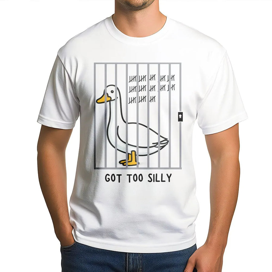 Silly Goose T-Shirt | Got Too Silly Jail Bird Graphic | 100% Cotton Premium Tee | Funny Gift for Men Women Unisex Humor Apparel