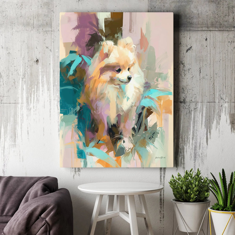 Pomeranian Dog Canvas Wall Art | Abstract Painterly Dog Portrait | Premium 1.25" Gallery Wrapped Canvas | Home Decor Gift for Dog Lover