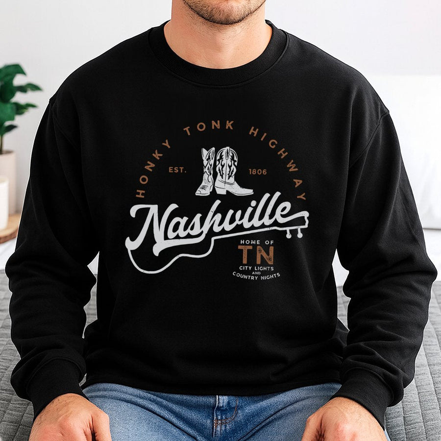 Nashville Honky Tonk Highway Sweatshirt | Vintage Country Music Design | Premium Cotton Blend | Gift for Country Music Fans and TN Travel Lovers
