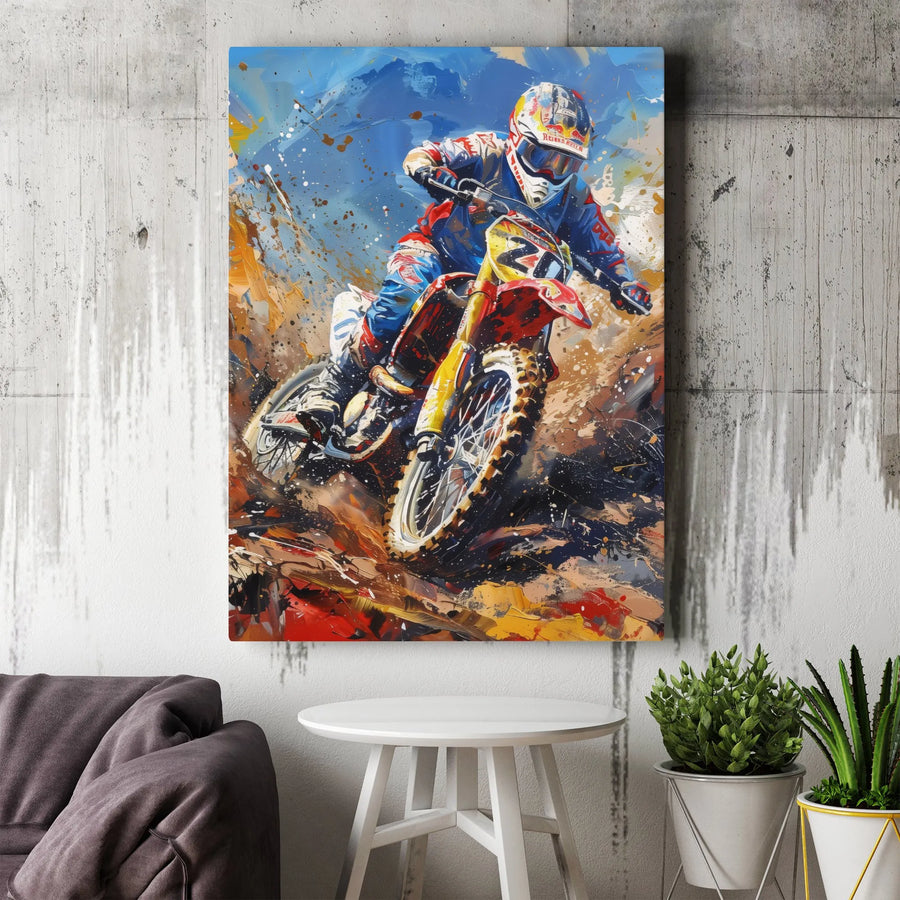 Motocross Dirt Bike Canvas Art | Abstract Action Racing Splatter Print | 1.25-Inch Premium Gallery Wrap | Gift for Motocross Fan & Bike Rider