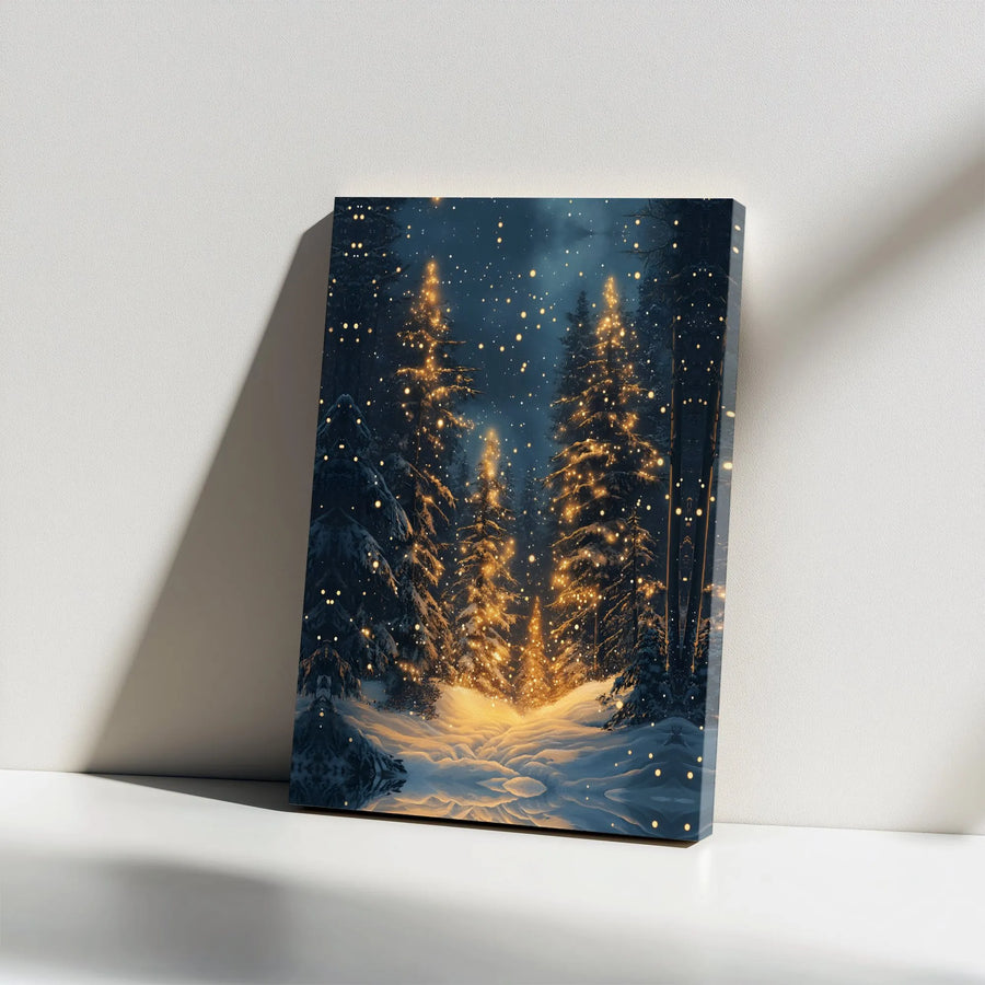 Winter Forest Canvas Wall Art | Glowing Pine Trees Christmas Decor | Premium Gallery Wrap Print | Seasonal Holiday Home Gift