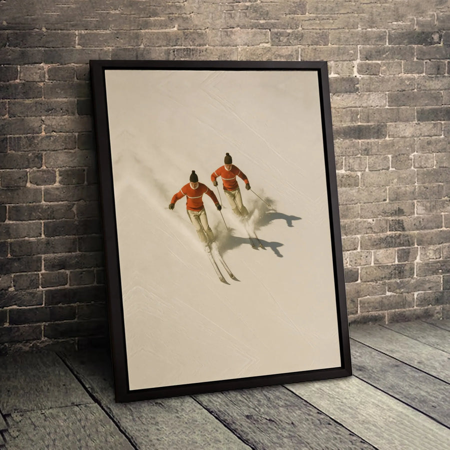 Vintage Skiing Wall Art | Aerial Winter Sports Canvas Print | Premium Gallery Wrapped Decor | Gift for Skiers & Mountain Lovers