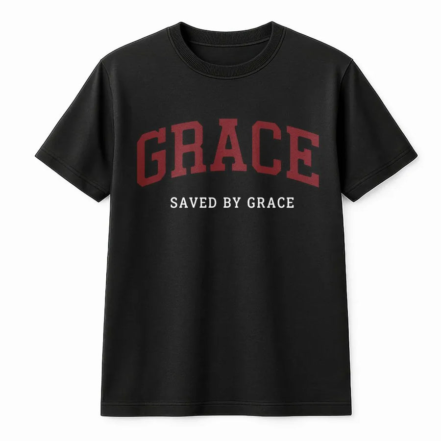 Grace Christian T-Shirt | Saved By Grace Vintage Faith Apparel | Premium Cotton Blend | Unisex Religious Gift for Men & Women