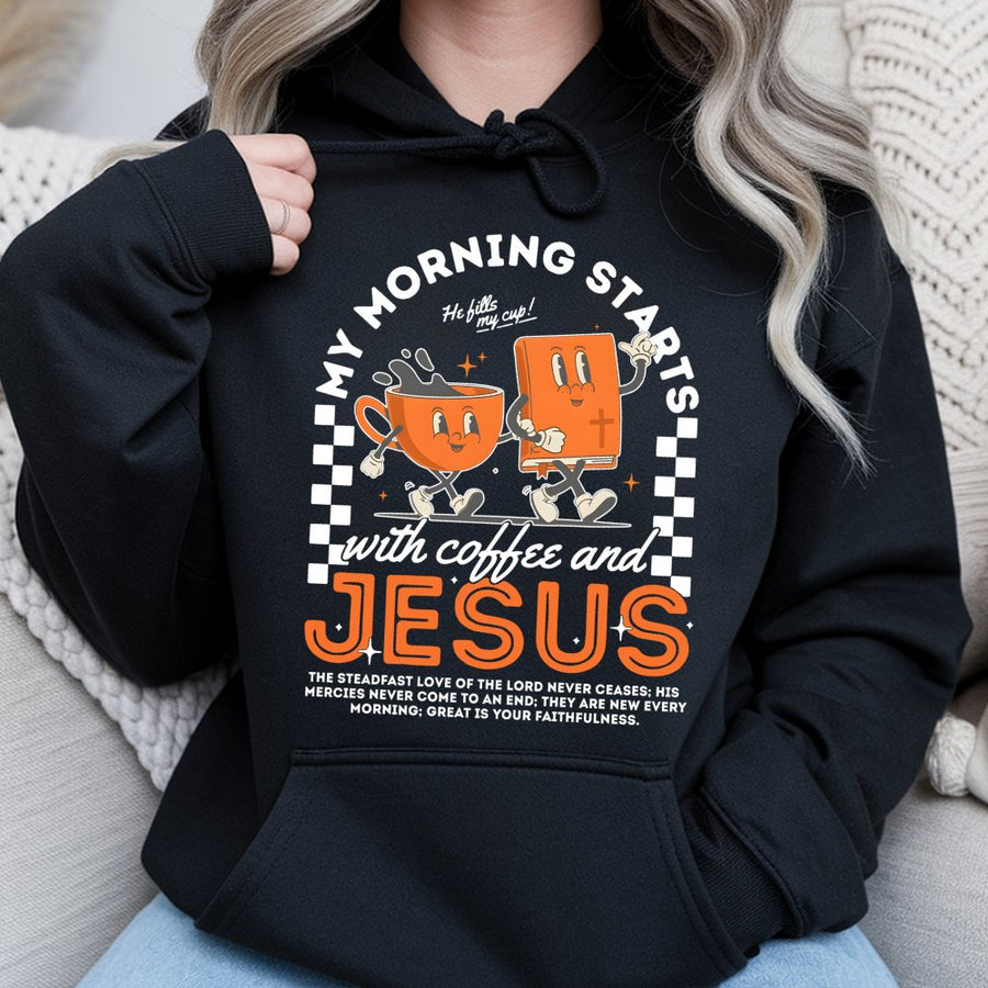 Coffee and Jesus Hoodie | Retro Christian Graphic Apparel | Premium Soft Cotton Blend | Religious Gift for Women and Men