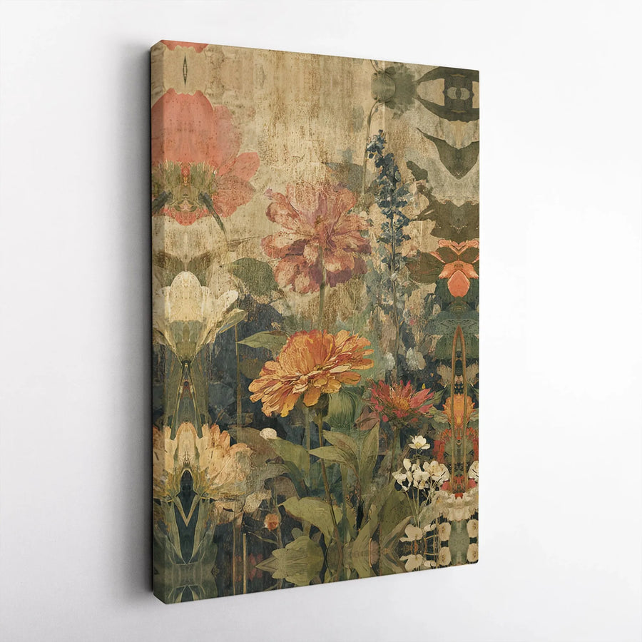 Vintage Botanical Wall Art | Distressed Floral Garden Canvas Print | Premium Gallery Wrapped 1.25" Profile | Moody Cottagecore Home Decor Gift