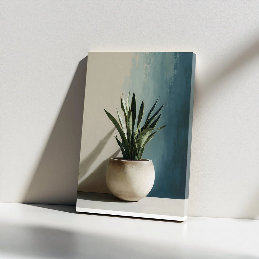 Modern Snake Plant Canvas Print | Minimalist Botanical Wall Art with Two-Tone Background | Premium Fade-Resistant Print | Living Room & Office Decor Gift