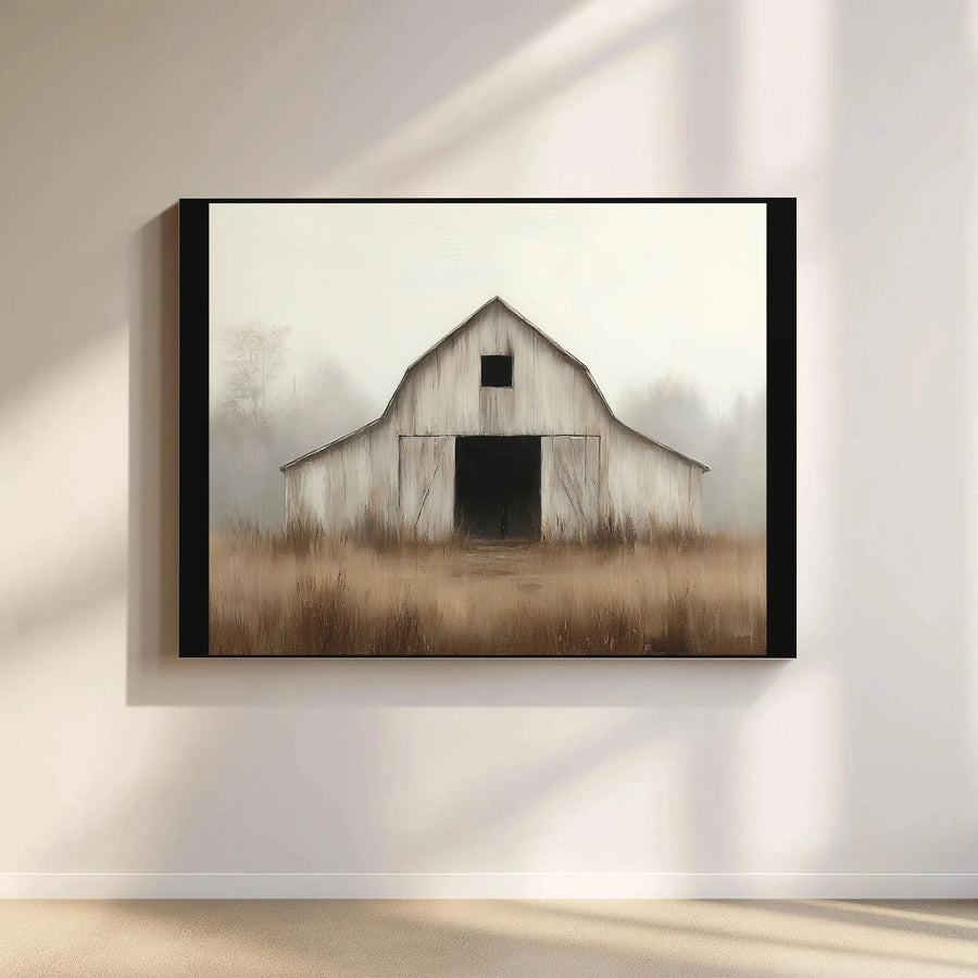 Rustic Farmhouse Barn Wall Art | Foggy Field Landscape Print | Premium Gallery Wrapped Canvas | Farmhouse Home Decor for Living Room