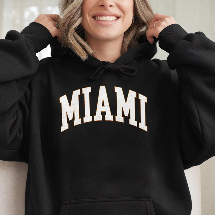 Miami Hoodie | Vintage Athletic College Font Design | Soft Cotton-Poly Blend | Unisex Sports Fan Gift for Football Season