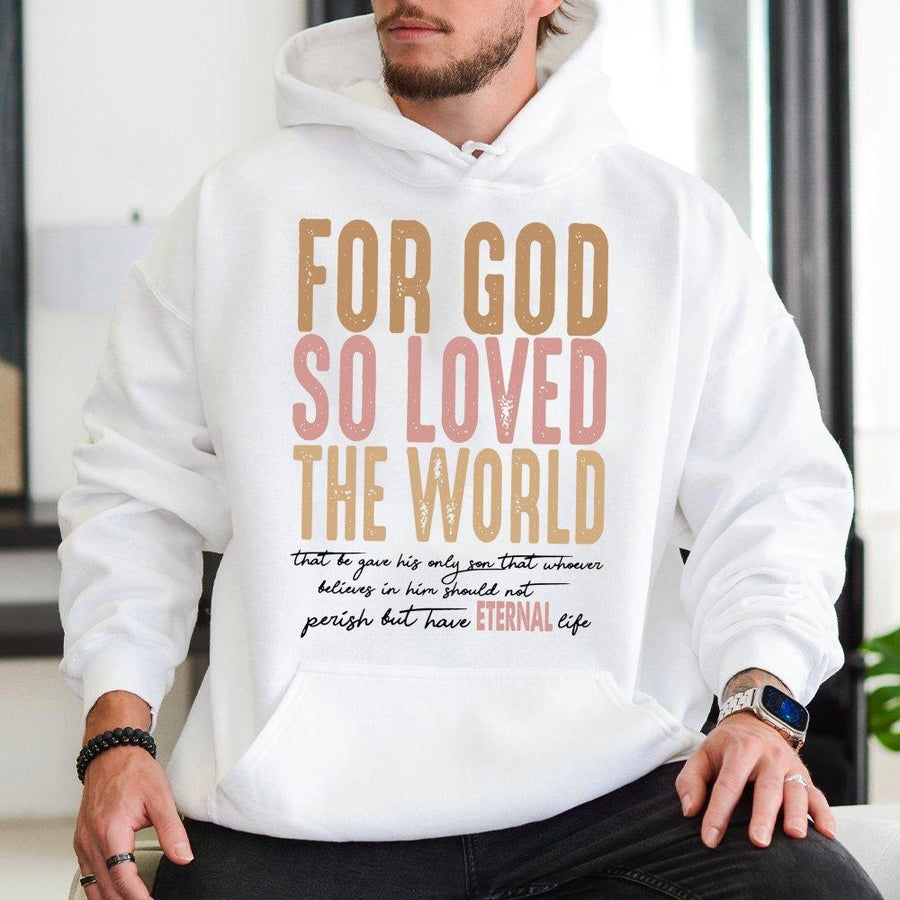 John 3:16 Hoodie | For God So Loved The World Retro Graphic | Soft Cotton Blend | Christian Faith Gift for Men and Women