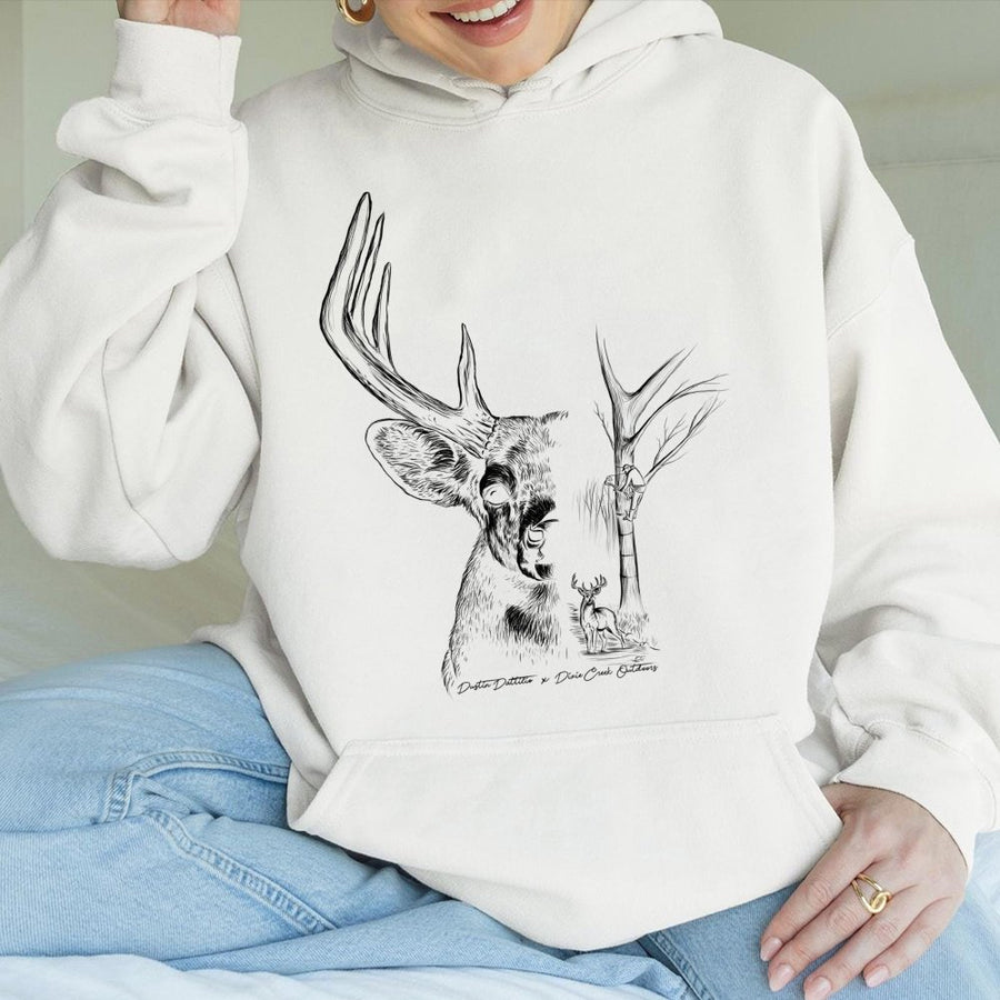 Buck Deer Hunting Hoodie | Monochrome Wildlife Graphic | Premium Cotton Blend | Gift For Outdoorsman And Hunter