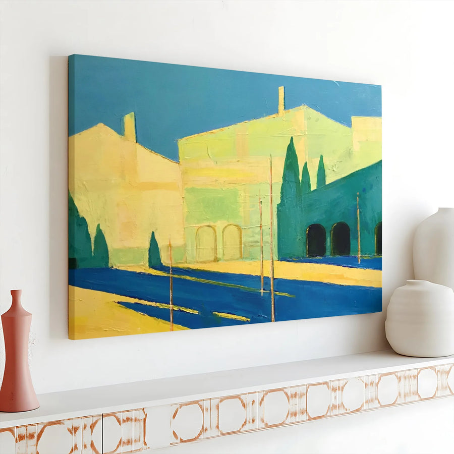 Abstract Cityscape Canvas Print | Modern Urban Landscape with Textured Paint Effect | Premium Gallery Wrapped Wall Art | Living Room Decor Gift