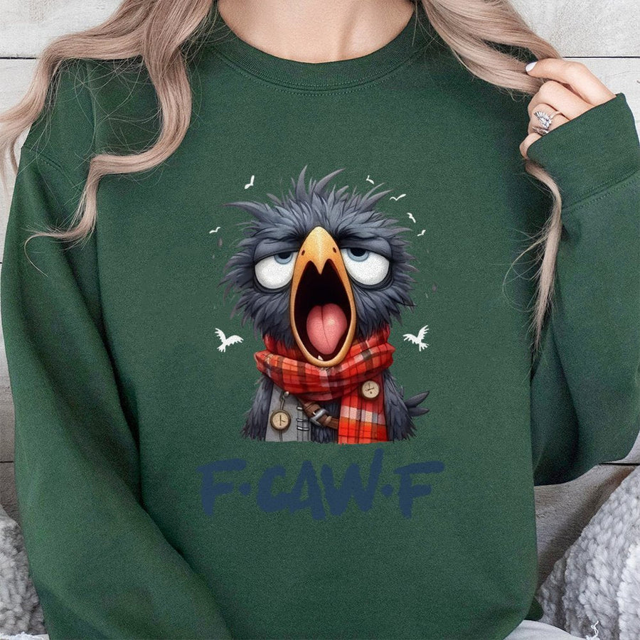 Funny Crow Sweatshirt | Cute Black Bird Graphic F-Caw-F Design | Premium Cotton Blend Crewneck | Unisex Bird Lover Gift