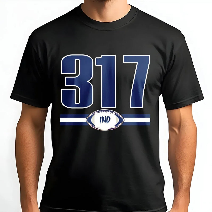 Indianapolis 317 Area Code T-Shirt | Retro Football Graphic | Soft Premium Cotton | Sports Fan Gift for Indy Locals