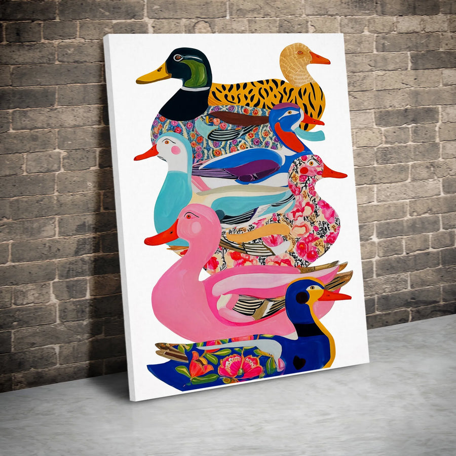 Colorful Duck Stack Canvas Print | Modern Pop Art Illustration | Premium Thick Gallery Canvas | Eclectic Wall Decor Gift