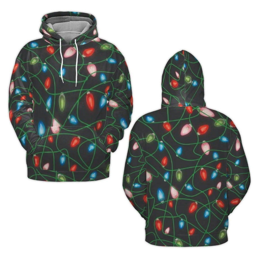 Christmas Lights Hoodie | Festive All-Over Print Sweatshirt | Premium Polyester Fleece Lining | Unisex Holiday Party Gift For Adults