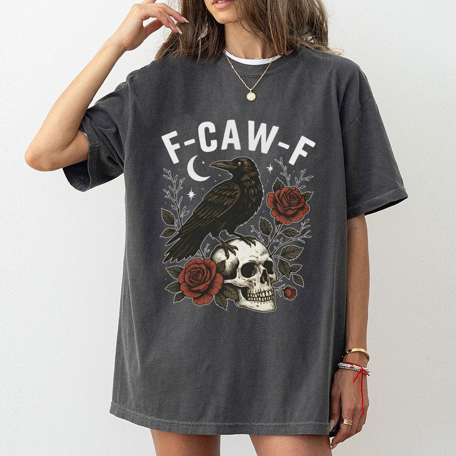 Gothic Crow Skull T-Shirt | F-CAW-F Dark Academia Graphic | 100% Cotton Premium Tee | Unique Halloween Gift For Raven Lovers
