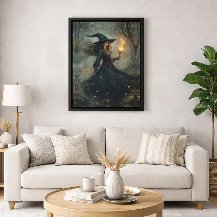 Mystical Forest Witch Canvas Wall Art | Dark Academia Gothic Fantasy Decor | Premium Gallery Wrapped Print | Gift for Witchcraft Lovers