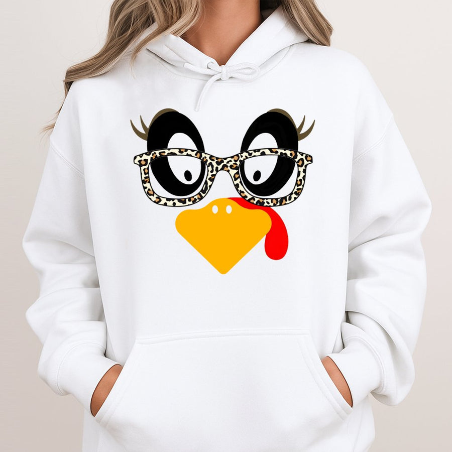 Turkey Thanksgiving Hoodie | Funny Leopard Print Glasses Design | Premium Cotton Blend | Matching Holiday Gift for Women and Family