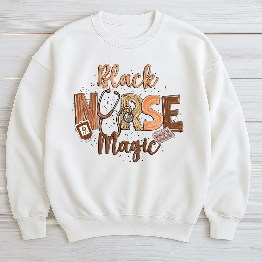 Black Nurse Magic Sweatshirt | Nursing Student Graduation Gift | Premium Cotton Blend | Appreciation Apparel for Healthcare Professionals