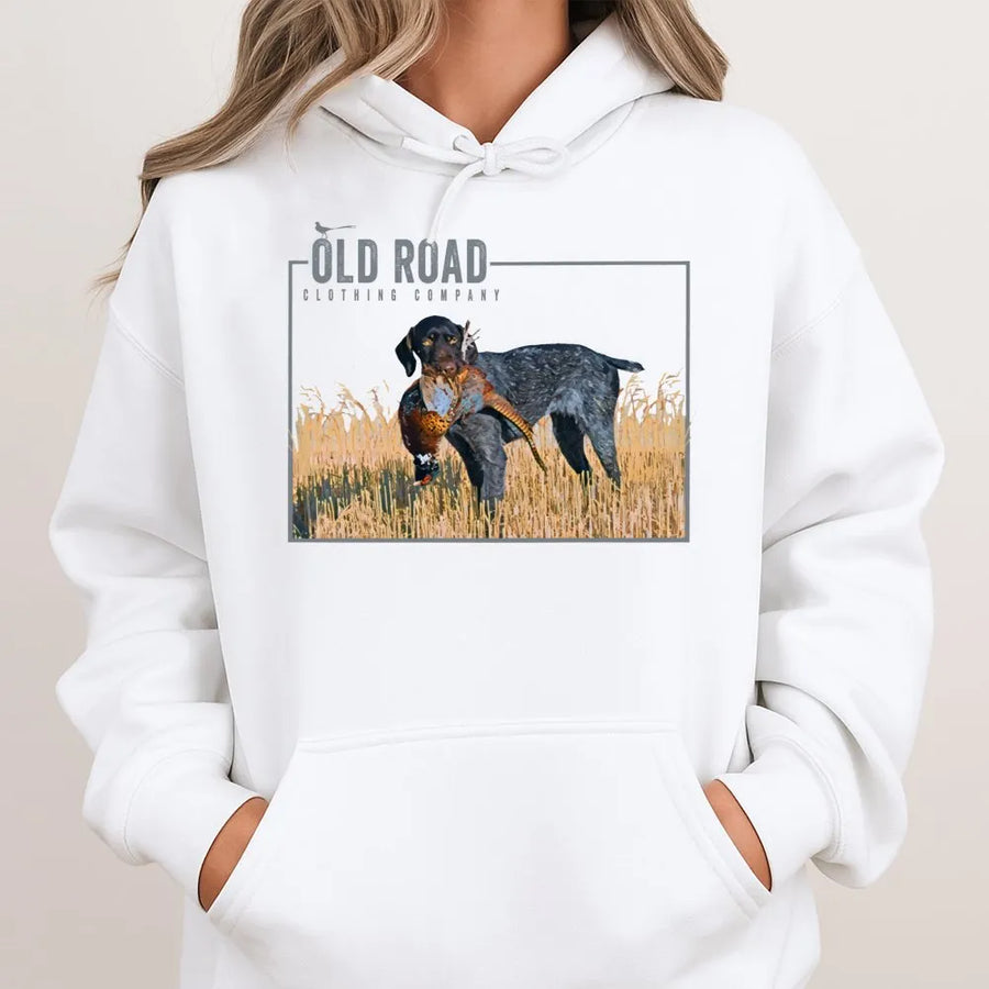 GSP Hunting Hoodie | German Shorthaired Pointer Pheasant Bird Dog Graphic | Premium Cotton Blend | Gift for Upland Hunter