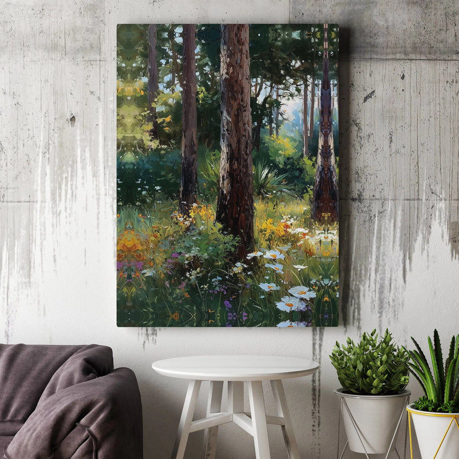 Forest Wildflower Canvas Wall Art | Impressionist Woodland Painting | Premium Gallery Wrapped Canvas | Rustic Cabin Wall Decor Gift