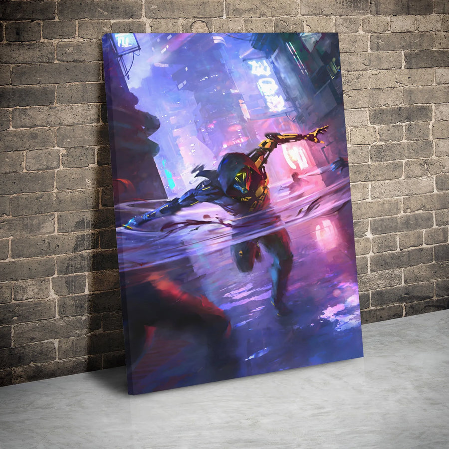 Cyberpunk City Wall Art | Neon Futuristic Runner Canvas Print | Premium Gallery Wrap Decor | Gamer Room & Office Aesthetic Gift