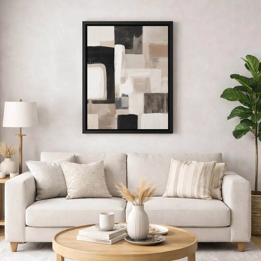 Modern Abstract Geometric Canvas Art | Neutral Block Wall Decor | Premium Fade-Resistant Print | Gallery Quality Home Office Decor Gift