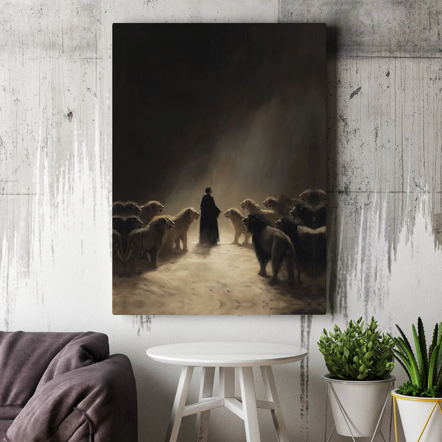 Daniel In The Lions' Den Canvas Print | Biblical Wall Art Scene | Premium Gallery Wrap 1.25" Profile | Christian Home Decor & Religious Gift