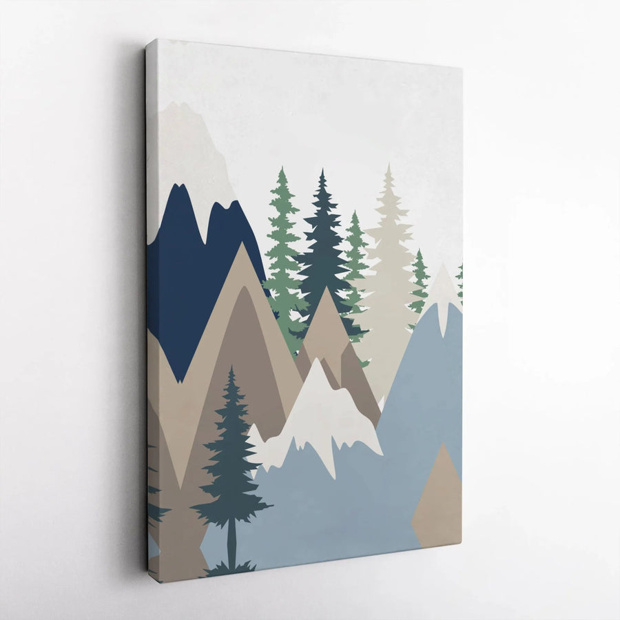 Mountain Landscape Wall Art | Minimalist Geometric Pine Forest Print | Premium Gallery Wrapped Canvas | Modern Home & Office Decor Gift