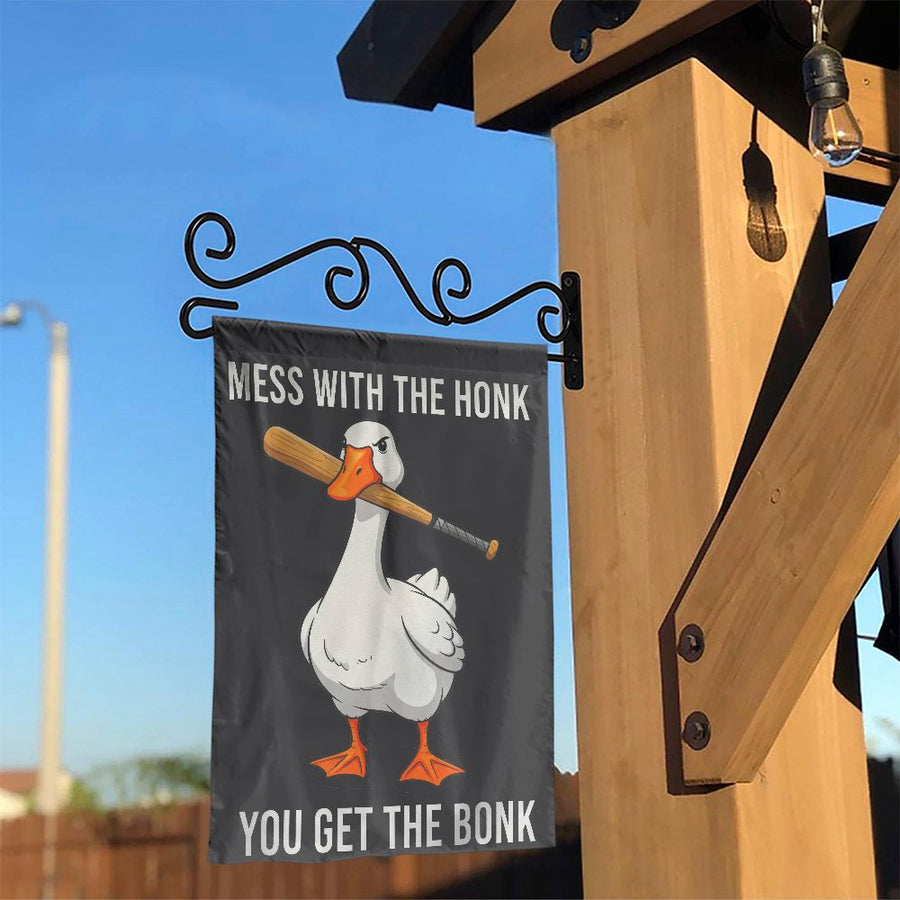 Mess With The Honk You Get The Bonk Garden Flag | Funny Angry Goose Meme Yard Decor | Premium Weather-Resistant Polyester | Whimsical Outdoor Gift
