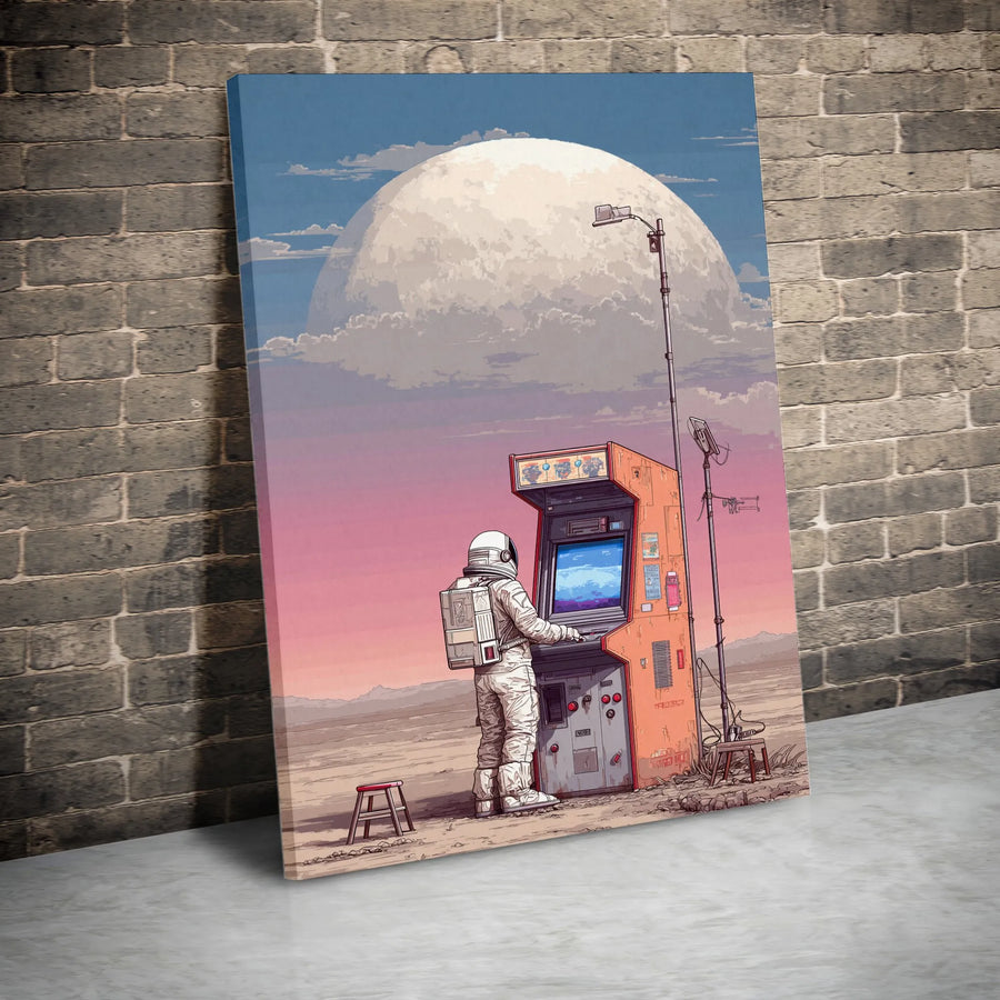 Astronaut Arcade Canvas Wall Art | Retro Pixel Art Gaming Space Decor | Premium Gallery Wrap Print | Unique Gamer Gift for Office and Bedroom