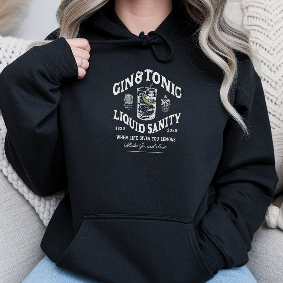 Gin and Tonic Hoodie | Liquid Sanity Cocktail Graphic | Premium Cotton-Blend Pullover | Funny Alcohol Lover Gift for Women and Men