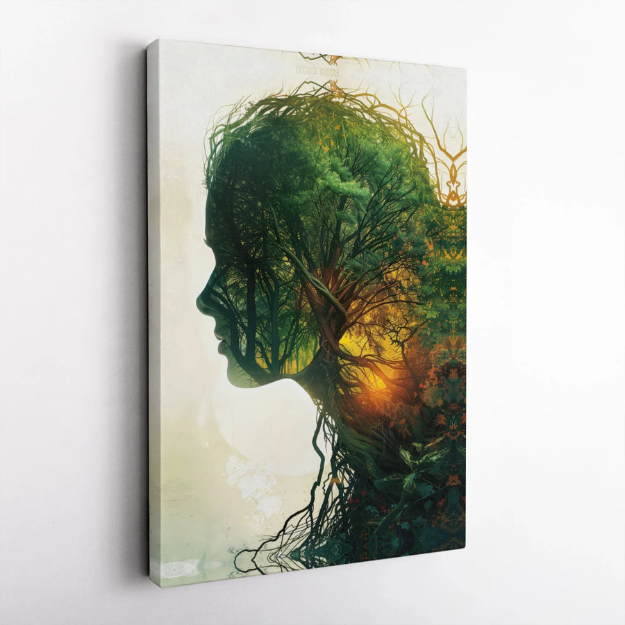 Mother Nature Canvas Print | Double Exposure Forest Silhouette Wall Art | Premium 1.25-inch Gallery Wrap | Botanical Home Decor Gift