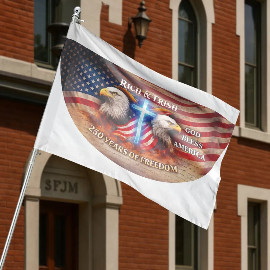 Patriotic Eagle American House Flag | God Bless America & Christian Cross Design | Double Sided Premium Polyester | Gift for Veterans & Patriots