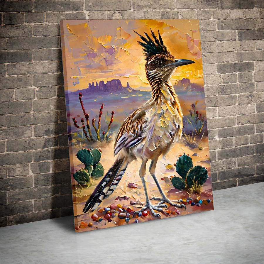 Roadrunner Desert Painting | Southwestern Wildlife Art Print | Premium 1.25" Gallery Canvas | Southwest Home Decor Gift