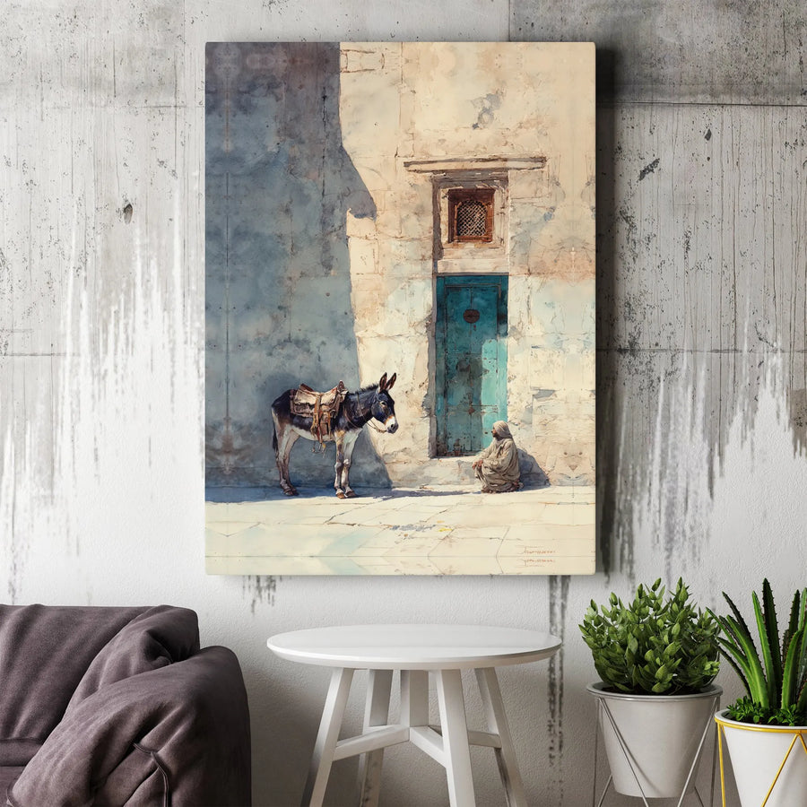 John Singer Sargent Canvas Print | Bedouin with Donkey and Turquoise Door Art | Premium Gallery Wrap Wall Decor | Classic Impressionist Fine Art Gift