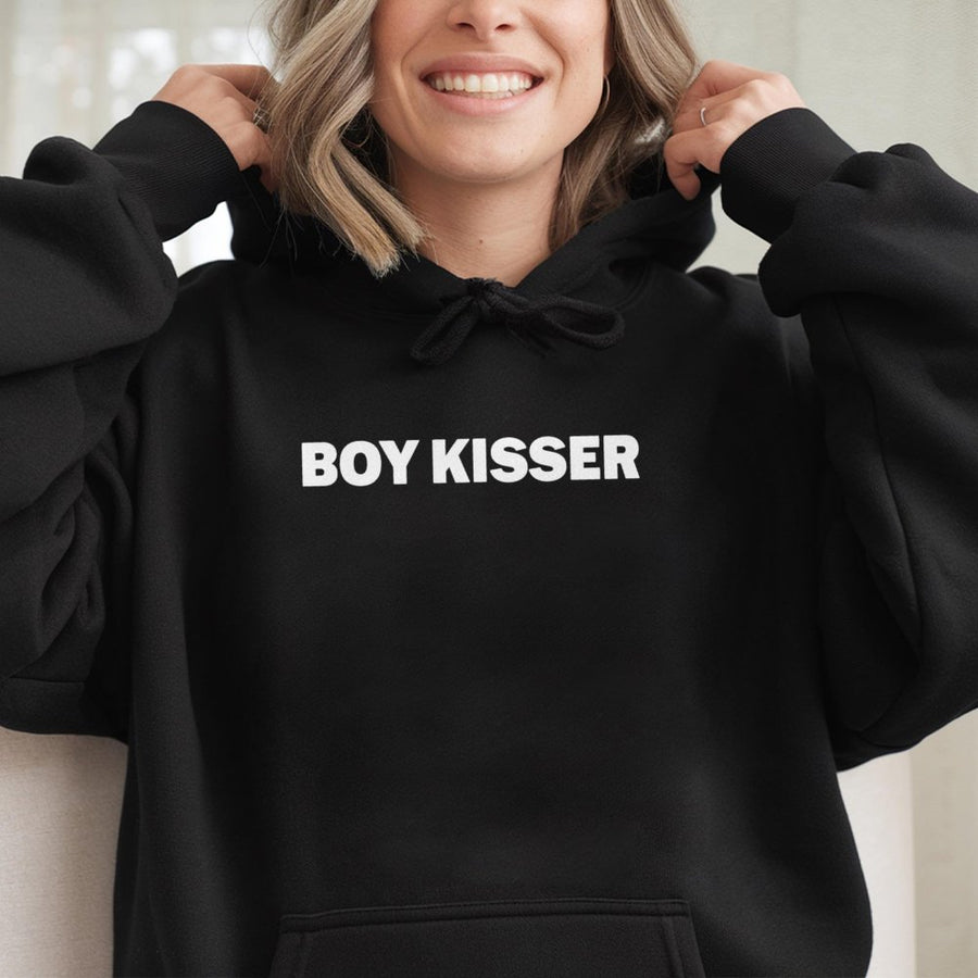 Boy Kisser Hoodie | Minimalist LGBTQ Pride Graphic | Cotton Blend Premium Sweatshirt | Funny Gay Rights Gift for Friend
